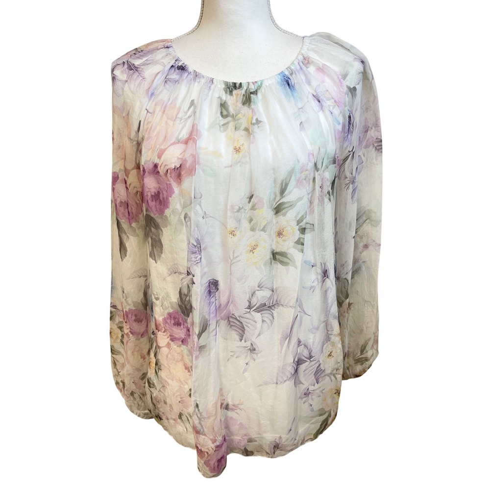 VIOLA BORGHI Italy Silk Floral Blouse M Pastel Peasant Cottagecore Romantic